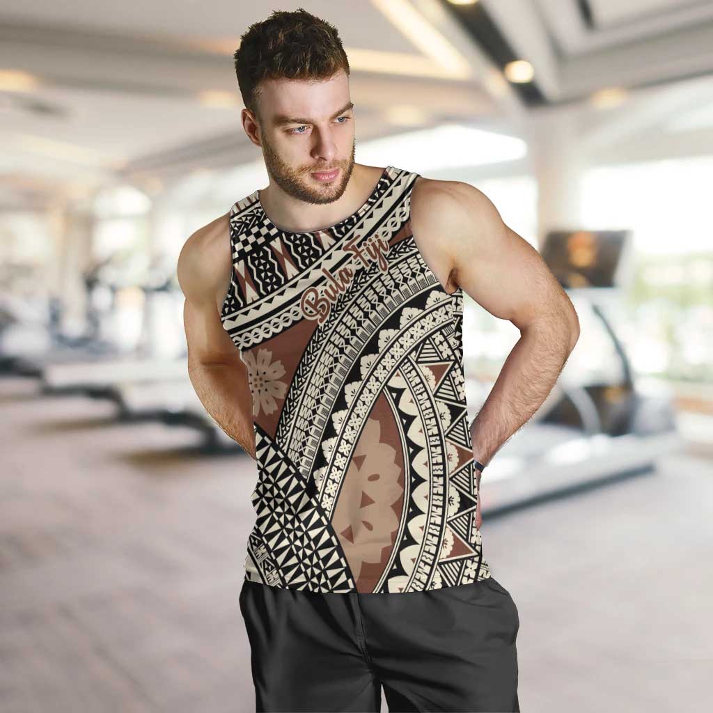Bula Fiji Classic Masi Tapa Men Tank Top Vintage Brown - Polynesian Pride