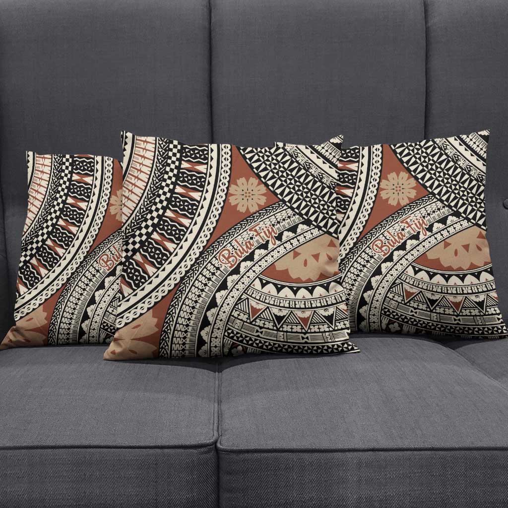 Bula Fiji Classic Masi Tapa Pillow Cover Vintage Brown - Polynesian Pride