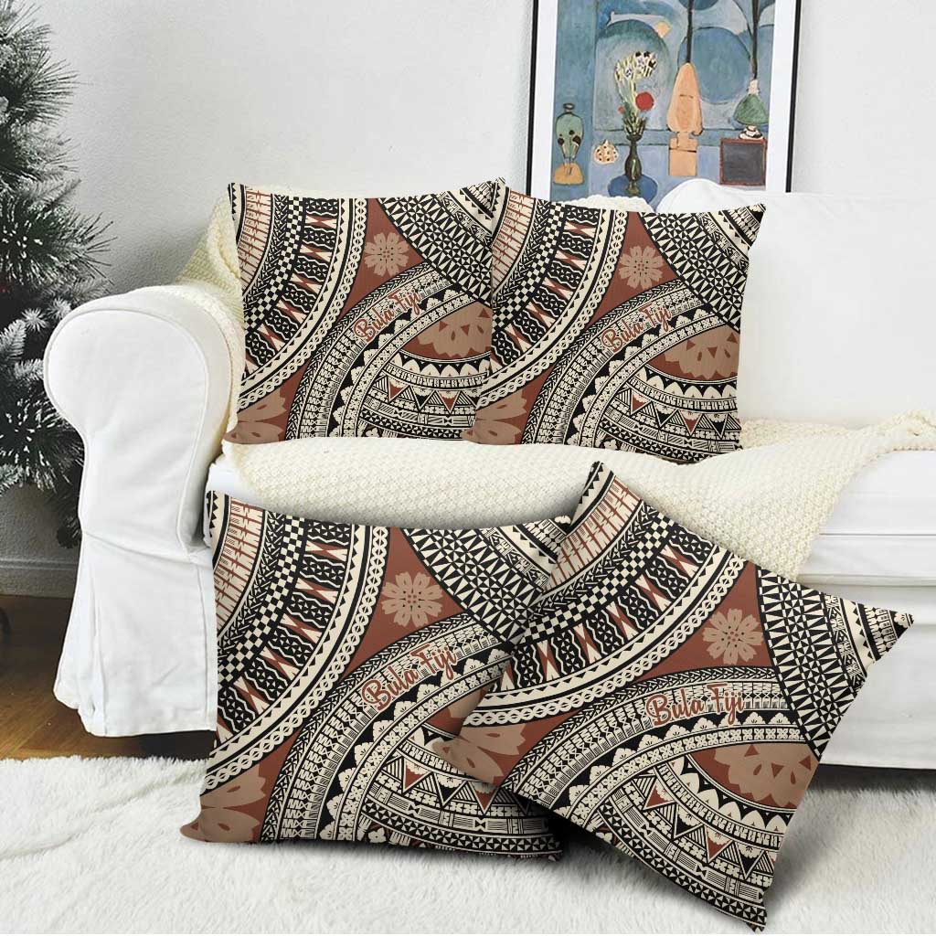 Bula Fiji Classic Masi Tapa Pillow Cover Vintage Brown - Polynesian Pride