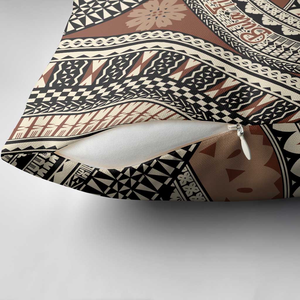 Bula Fiji Classic Masi Tapa Pillow Cover Vintage Brown - Polynesian Pride