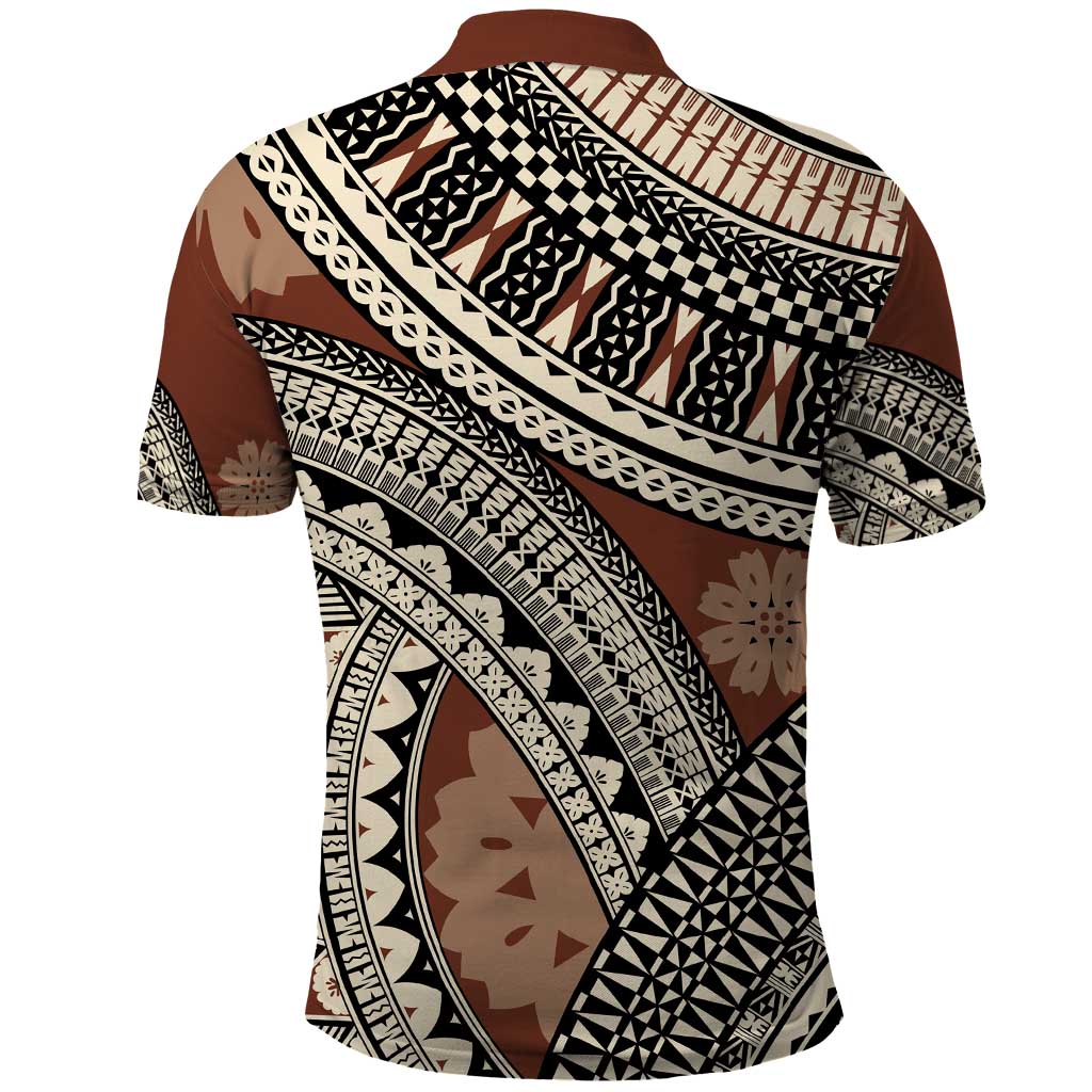 Bula Fiji Classic Masi Tapa Polo Shirt Vintage Brown - Polynesian Pride