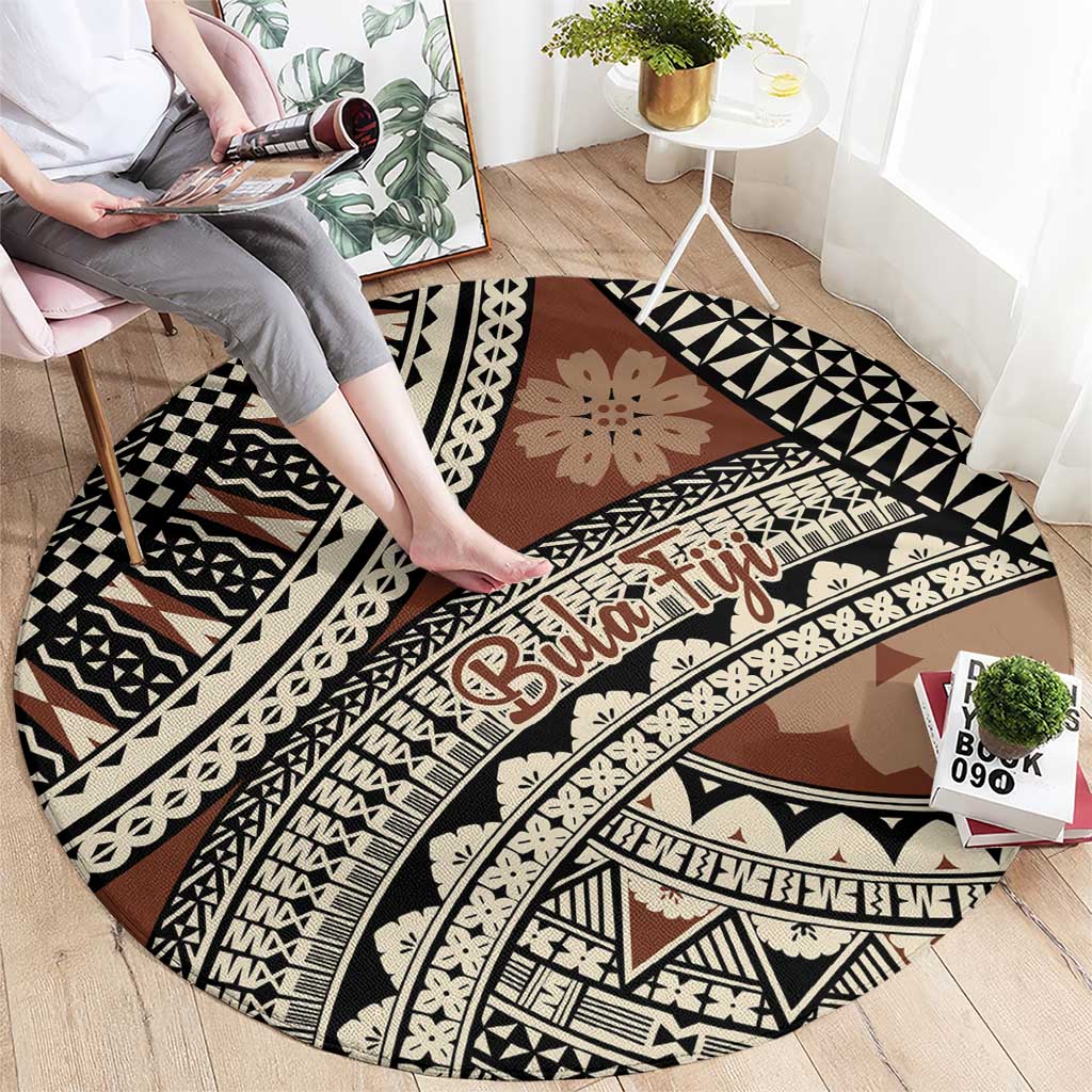 Bula Fiji Classic Masi Tapa Round Carpet Vintage Brown - Polynesian Pride