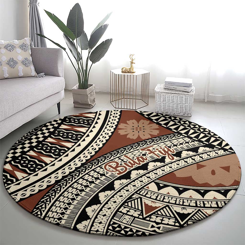 Bula Fiji Classic Masi Tapa Round Carpet Vintage Brown - Polynesian Pride