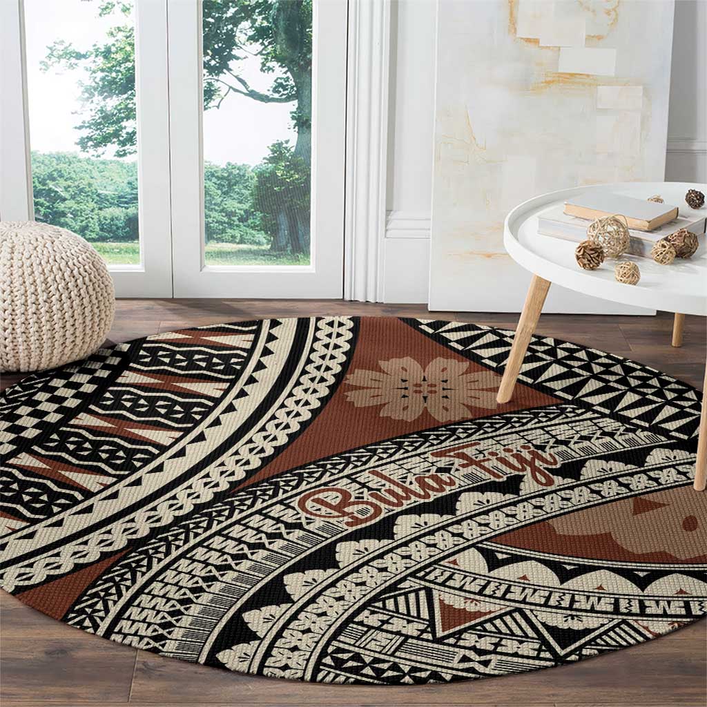 Bula Fiji Classic Masi Tapa Round Carpet Vintage Brown - Polynesian Pride