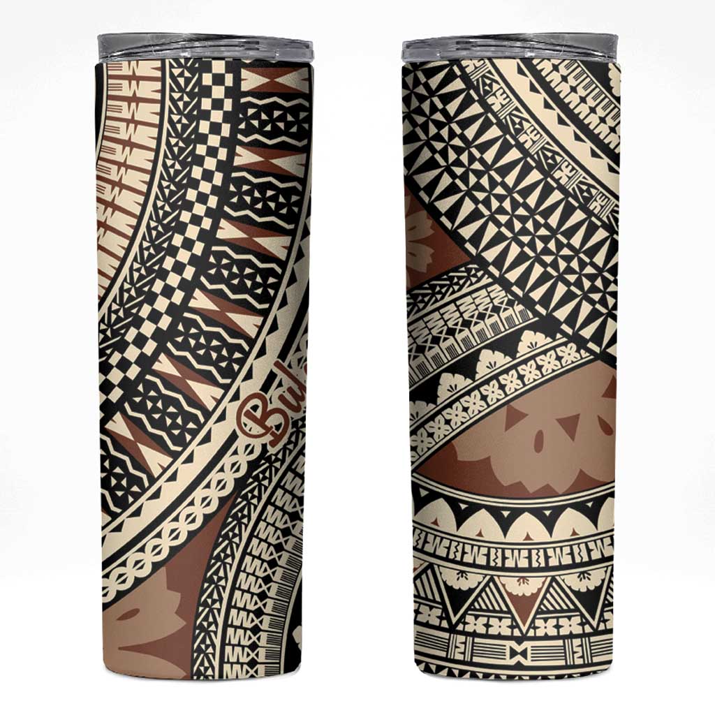 Bula Fiji Classic Masi Tapa Skinny Tumbler Vintage Brown - Polynesian Pride