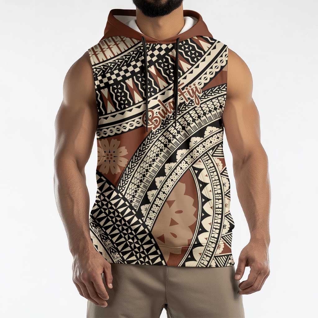 Bula Fiji Classic Masi Tapa Sleeveless Hoodie Vintage Brown - Polynesian Pride