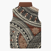 Bula Fiji Classic Masi Tapa Sleeveless Puffer Jacket Vintage Brown - Polynesian Pride