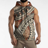 Bula Fiji Classic Masi Tapa Sleeveless Zip Hoodie Vintage Brown - Polynesian Pride