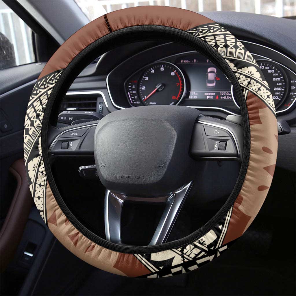 Bula Fiji Classic Masi Tapa Steering Wheel Cover Vintage Brown - Polynesian Pride