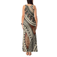Bula Fiji Classic Masi Tapa Tank Maxi Dress Vintage Brown - Polynesian Pride