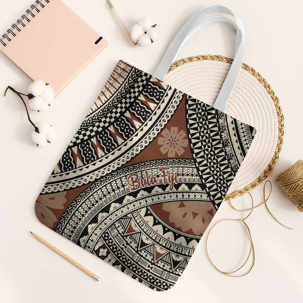 Bula Fiji Classic Masi Tapa Tote Bag Vintage Brown - Polynesian Pride