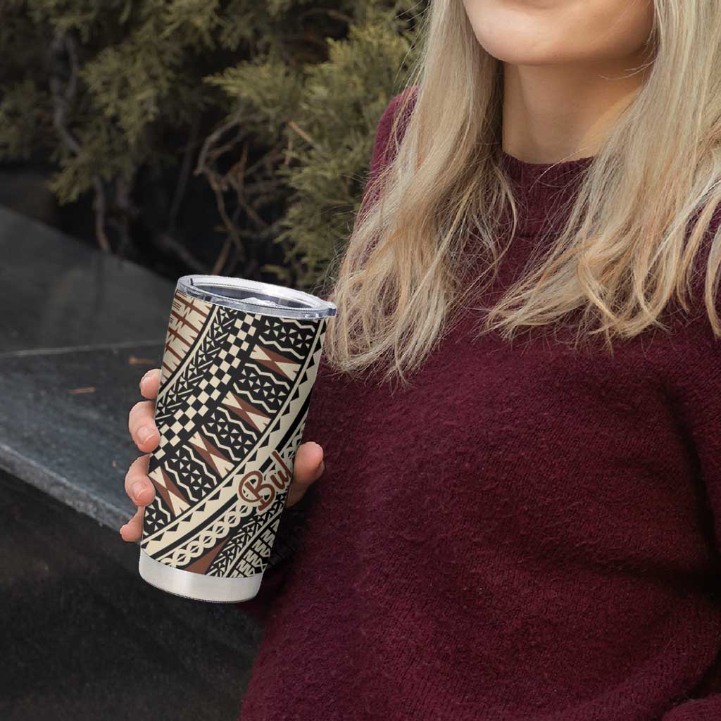 Bula Fiji Classic Masi Tapa Tumbler Cup Vintage Brown - Polynesian Pride