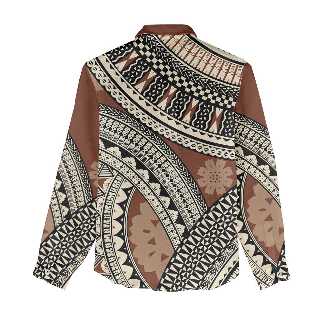 Bula Fiji Classic Masi Tapa Women Casual Shirt Vintage Brown - Polynesian Pride