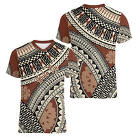 Bula Fiji Classic Masi Tapa Women V-Neck T-Shirt Vintage Brown - Polynesian Pride