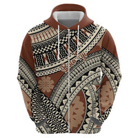 Bula Fiji Classic Masi Tapa Zip Hoodie Vintage Brown - Polynesian Pride