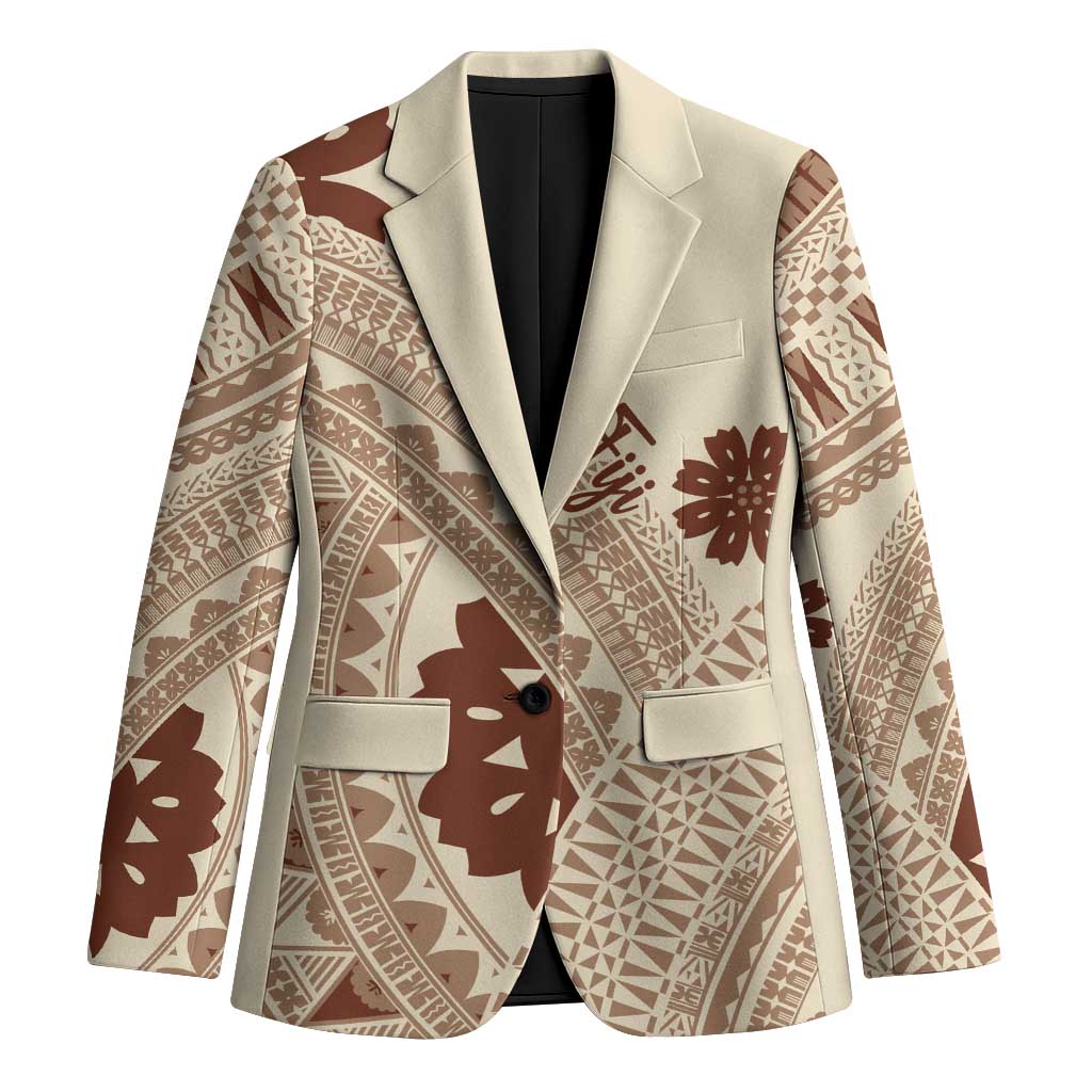 Bula Fiji Classic Masi Tapa Blazer Vintage Beige - Polynesian Pride