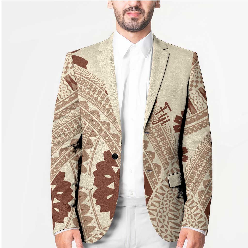 Bula Fiji Classic Masi Tapa Blazer Vintage Beige - Polynesian Pride