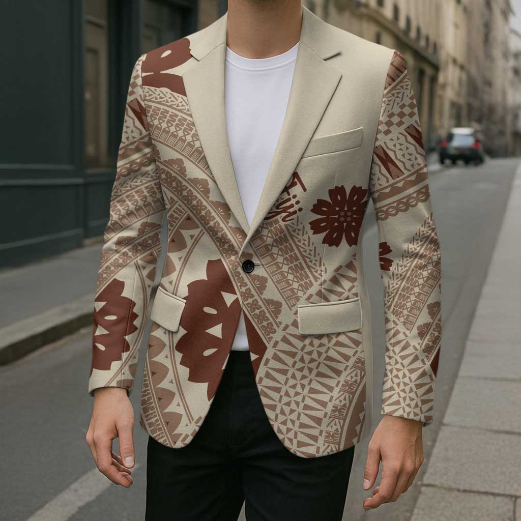 Bula Fiji Classic Masi Tapa Blazer Vintage Beige - Polynesian Pride