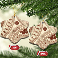 Bula Fiji Classic Masi Tapa Ceramic Ornament Vintage Beige - Polynesian Pride