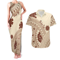 Bula Fiji Classic Masi Tapa Couples Matching Tank Maxi Dress and Hawaiian Shirt Vintage Beige - Polynesian Pride