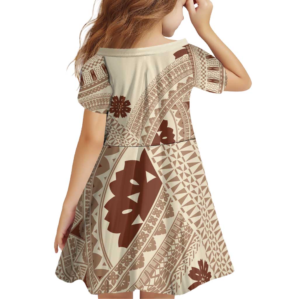 Bula Fiji Classic Masi Tapa Family Matching Off Shoulder Short Dress and Hawaiian Shirt Vintage Beige - Polynesian Pride