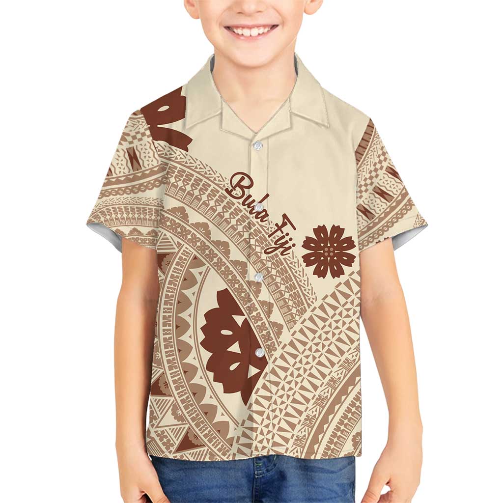 Bula Fiji Classic Masi Tapa Family Matching Puletasi and Hawaiian Shirt Vintage Beige LT7 Son's Shirt Beige - Polynesian Pride