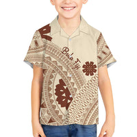 Bula Fiji Classic Masi Tapa Family Matching Short Sleeve Bodycon Dress and Hawaiian Shirt Vintage Beige - Polynesian Pride