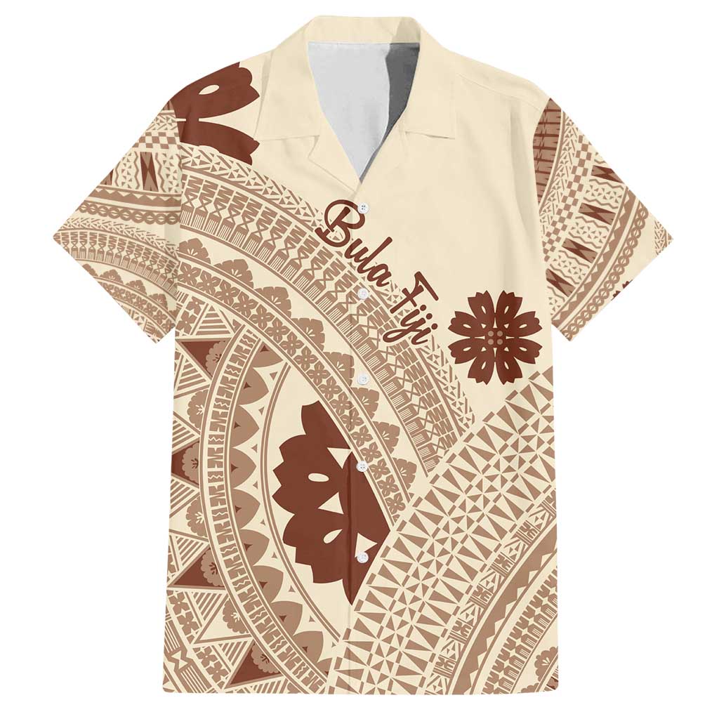 Bula Fiji Classic Masi Tapa Family Matching Tank Maxi Dress and Hawaiian Shirt Vintage Beige - Polynesian Pride