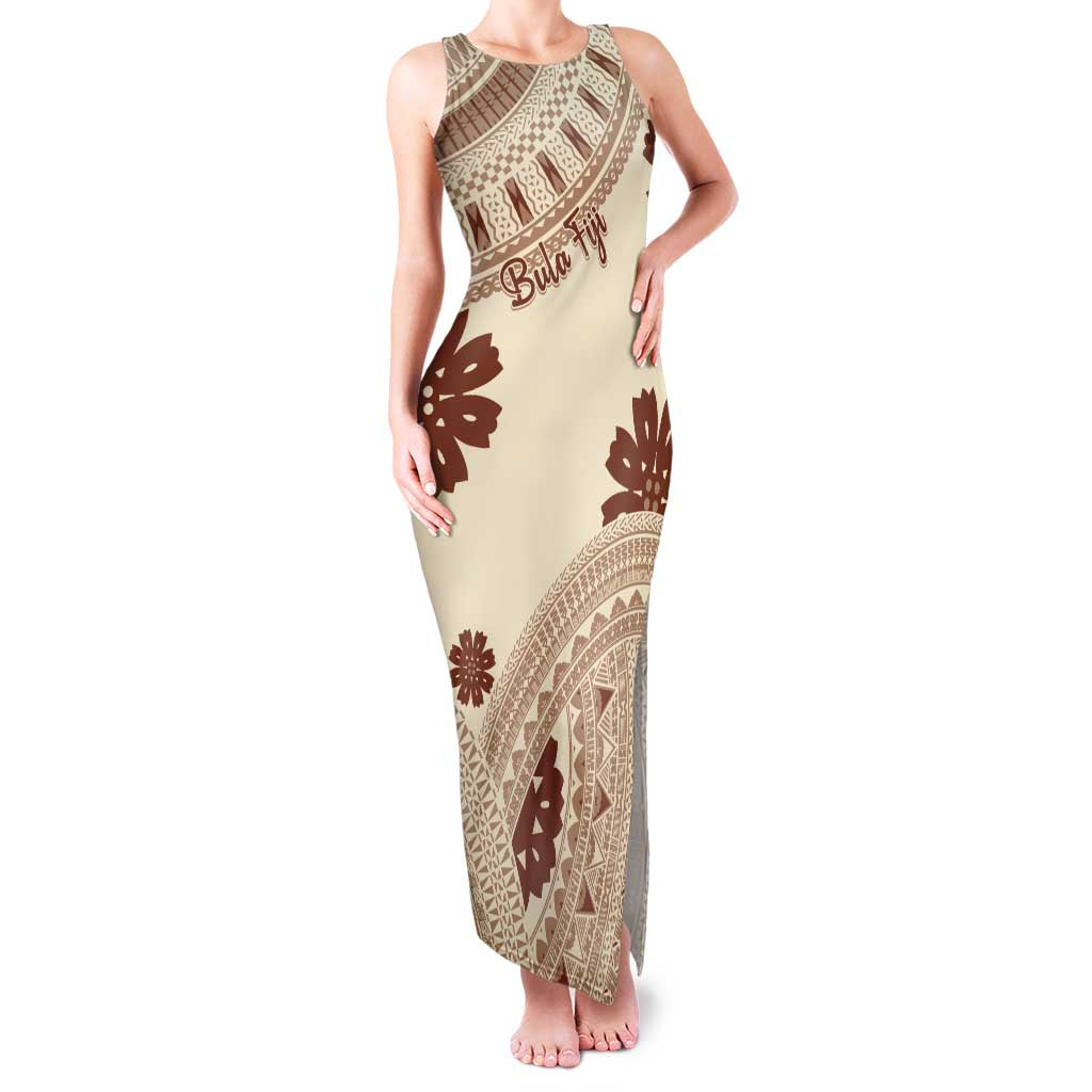 Bula Fiji Classic Masi Tapa Family Matching Tank Maxi Dress and Hawaiian Shirt Vintage Beige - Polynesian Pride