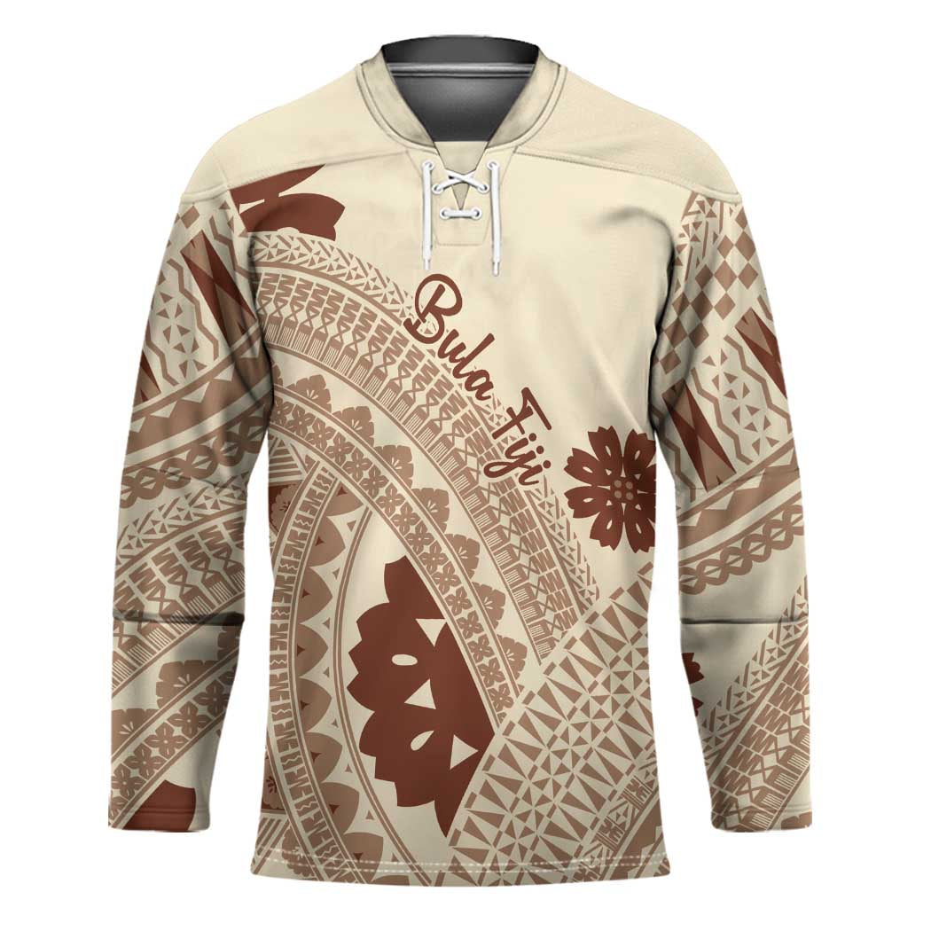 Bula Fiji Classic Masi Tapa Hockey Jersey Vintage Beige - Polynesian Pride