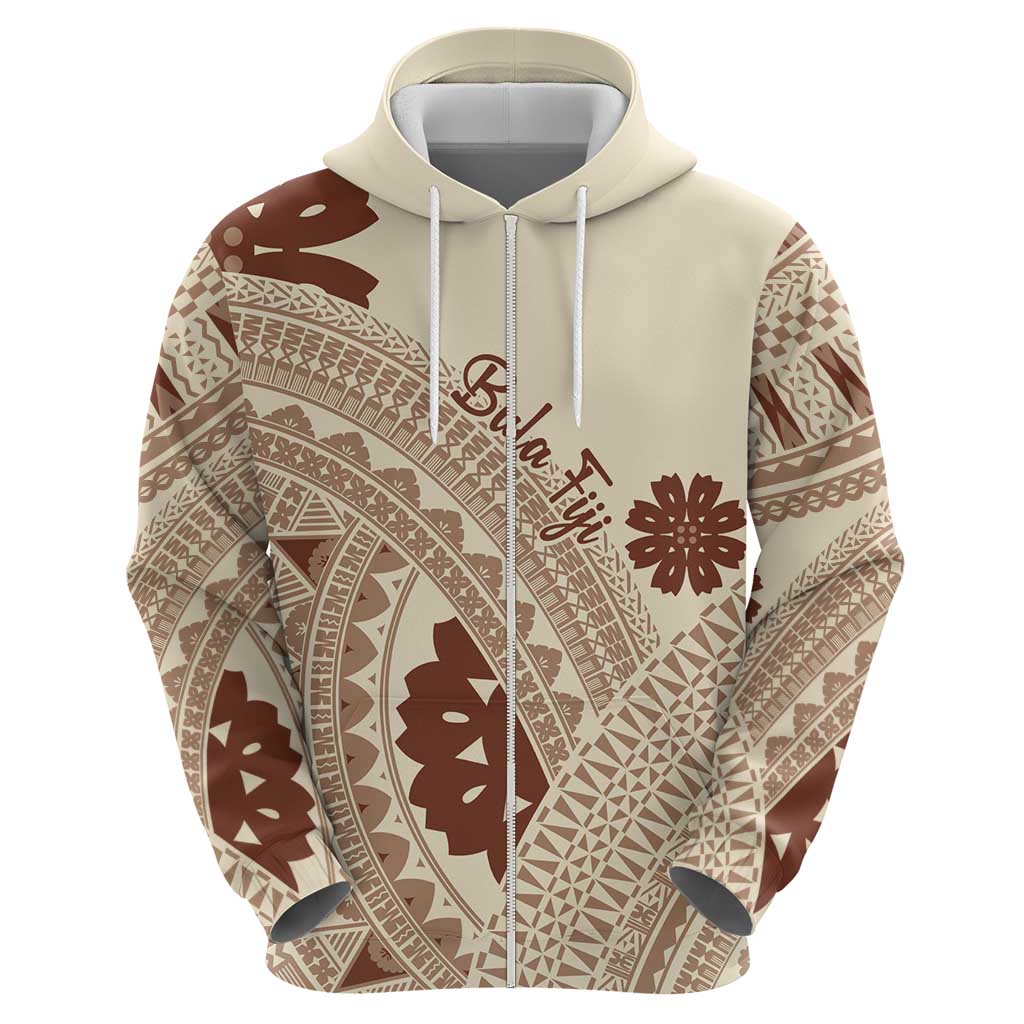 Bula Fiji Classic Masi Tapa Hoodie Vintage Beige - Polynesian Pride