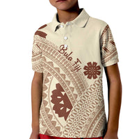 Bula Fiji Classic Masi Tapa Kid Polo Shirt Vintage Beige - Polynesian Pride
