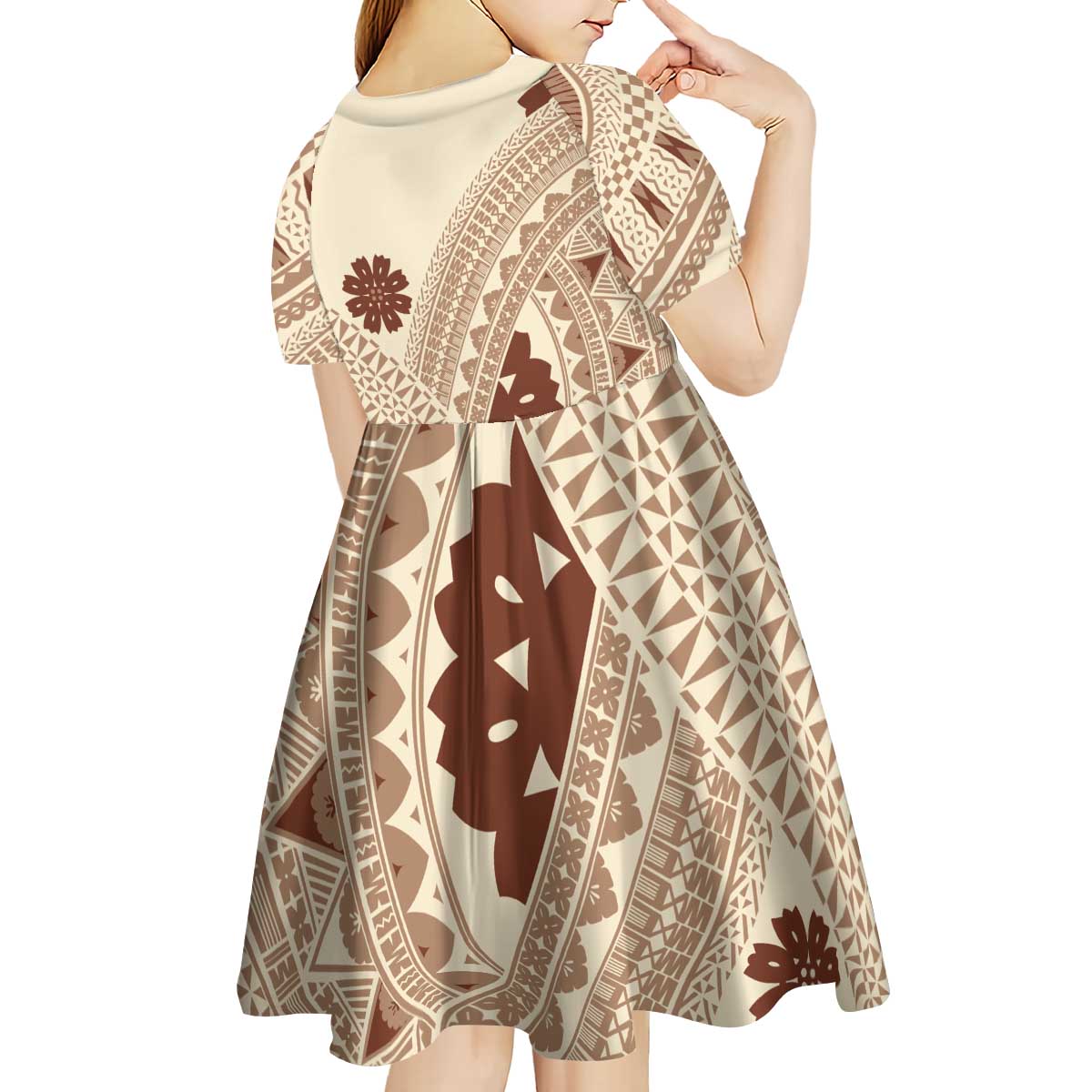 Bula Fiji Classic Masi Tapa Kid Short Sleeve Dress Vintage Beige - Polynesian Pride