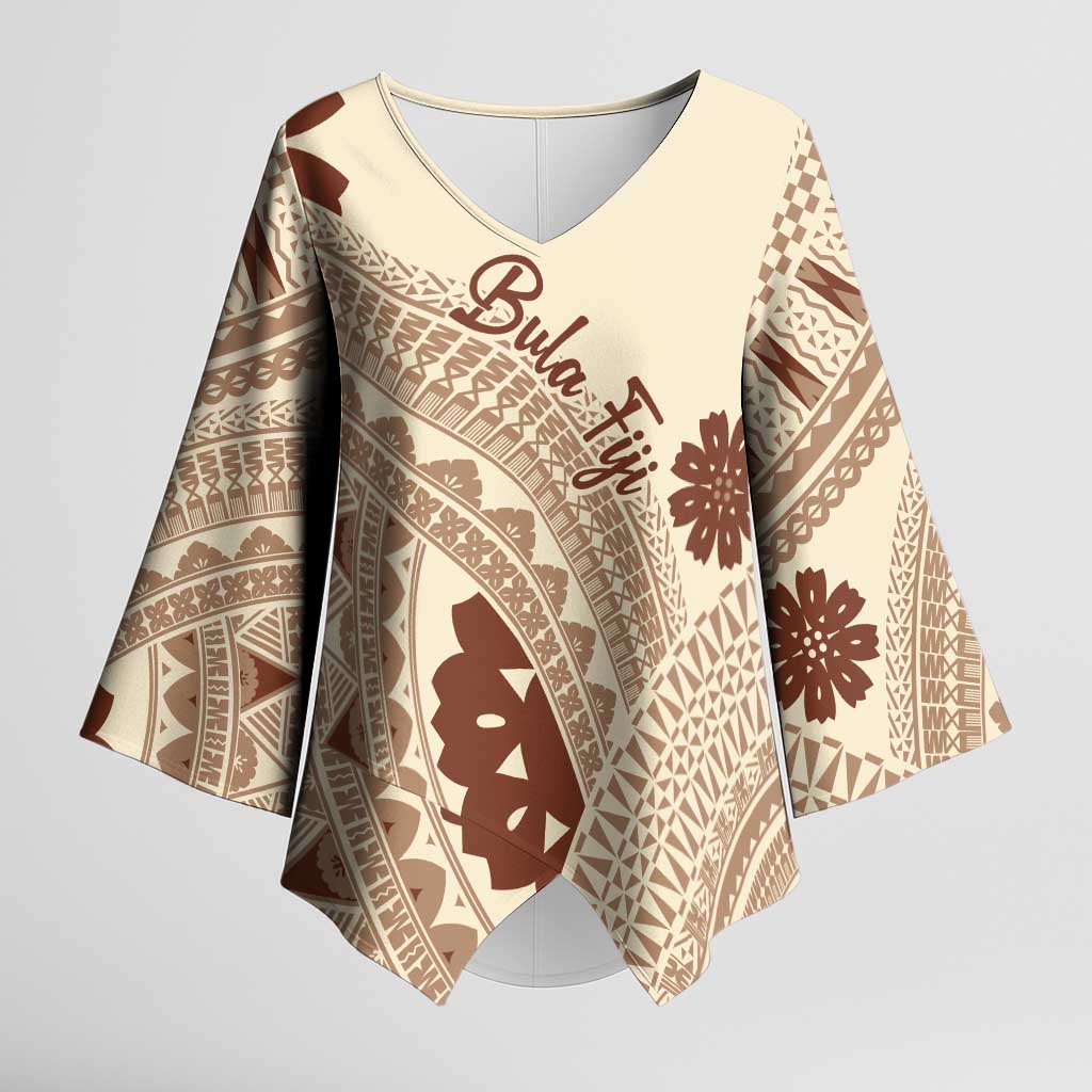 Bula Fiji Classic Masi Tapa Kimono Sleeve Blouse Vintage Beige - Polynesian Pride