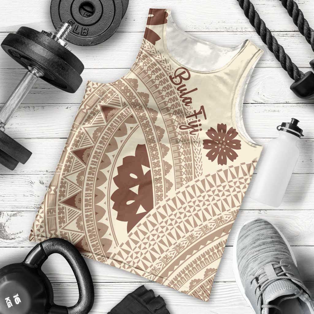 Bula Fiji Classic Masi Tapa Men Tank Top Vintage Beige - Polynesian Pride