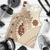 Bula Fiji Classic Masi Tapa Men Tank Top Vintage Beige - Polynesian Pride