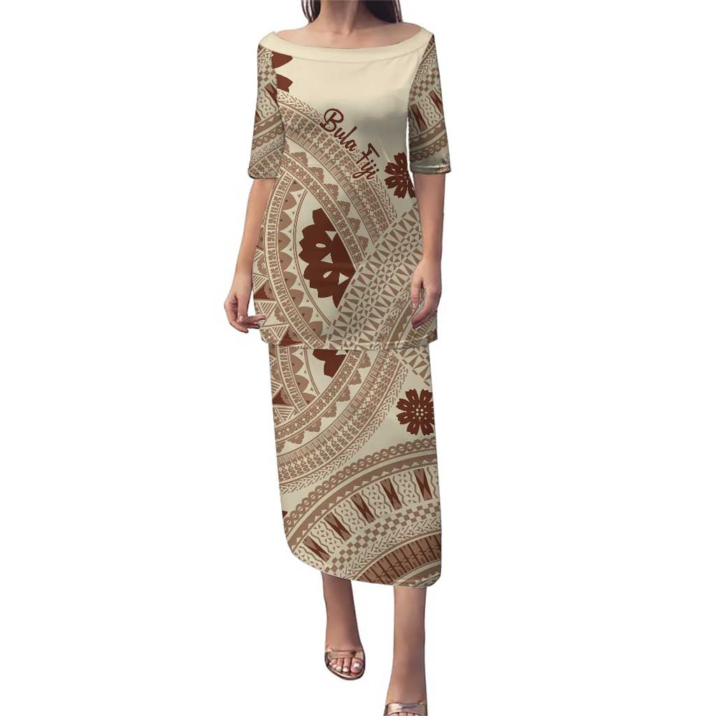 Bula Fiji Classic Masi Tapa Puletasi Vintage Beige - Polynesian Pride