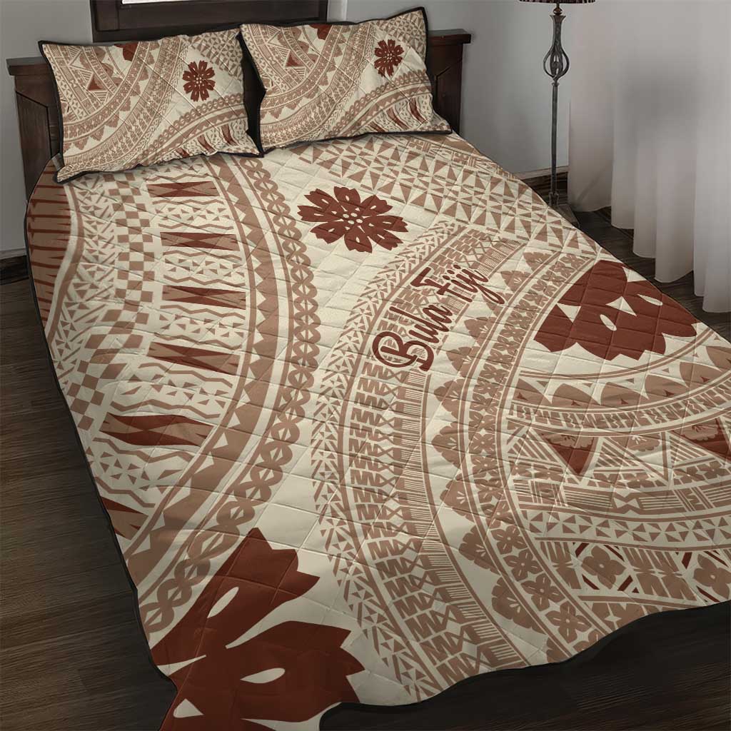 Bula Fiji Classic Masi Tapa Quilt Bed Set Vintage Beige - Polynesian Pride
