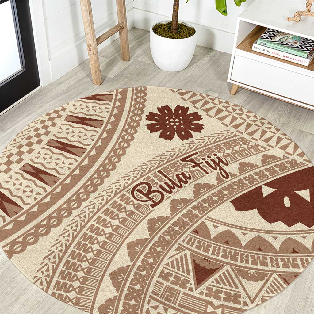 Bula Fiji Classic Masi Tapa Round Carpet Vintage Beige - Polynesian Pride