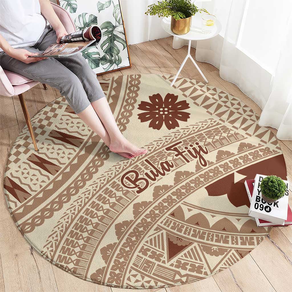 Bula Fiji Classic Masi Tapa Round Carpet Vintage Beige - Polynesian Pride
