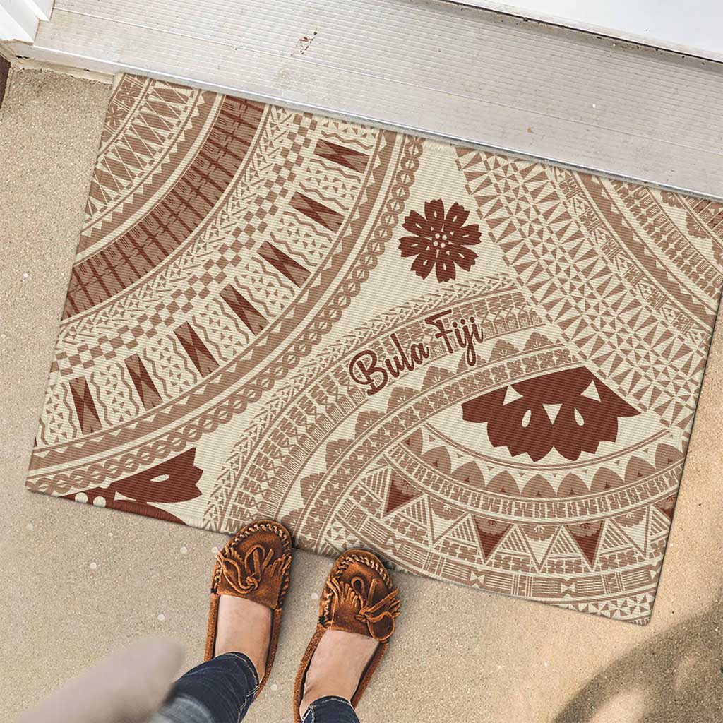 Bula Fiji Classic Masi Tapa Rubber Doormat Vintage Beige - Polynesian Pride