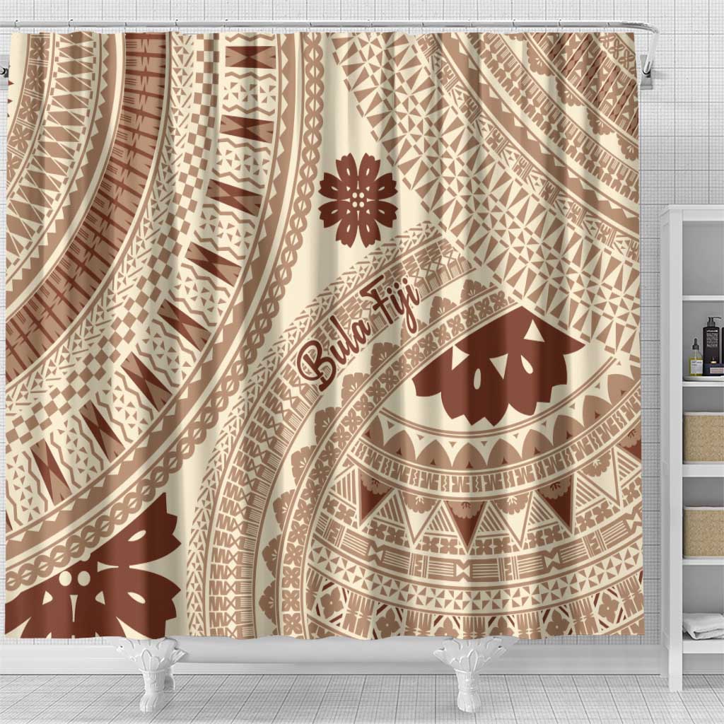 Bula Fiji Classic Masi Tapa Shower Curtain Vintage Beige - Polynesian Pride