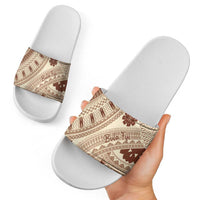 Bula Fiji Classic Masi Tapa Slide Sandals Vintage Beige - Polynesian Pride