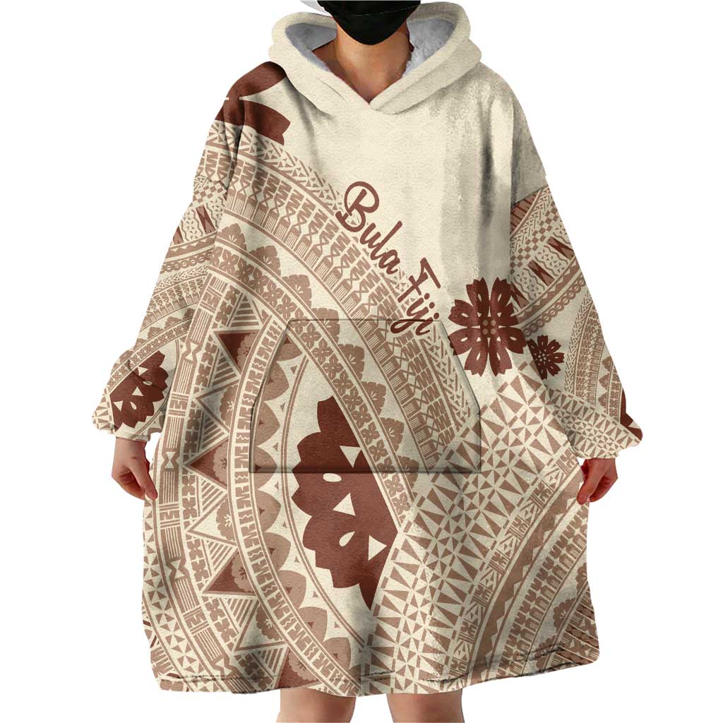 Bula Fiji Classic Masi Tapa Wearable Blanket Hoodie Vintage Beige - Polynesian Pride