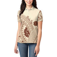 Bula Fiji Classic Masi Tapa Women Polo Shirt Vintage Beige - Polynesian Pride