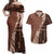 Bula Fiji Couples Matching Off Shoulder Maxi Dress and Hawaiian Shirt Tribal Masi Tapa - Brown LT7 Brown - Polynesian Pride