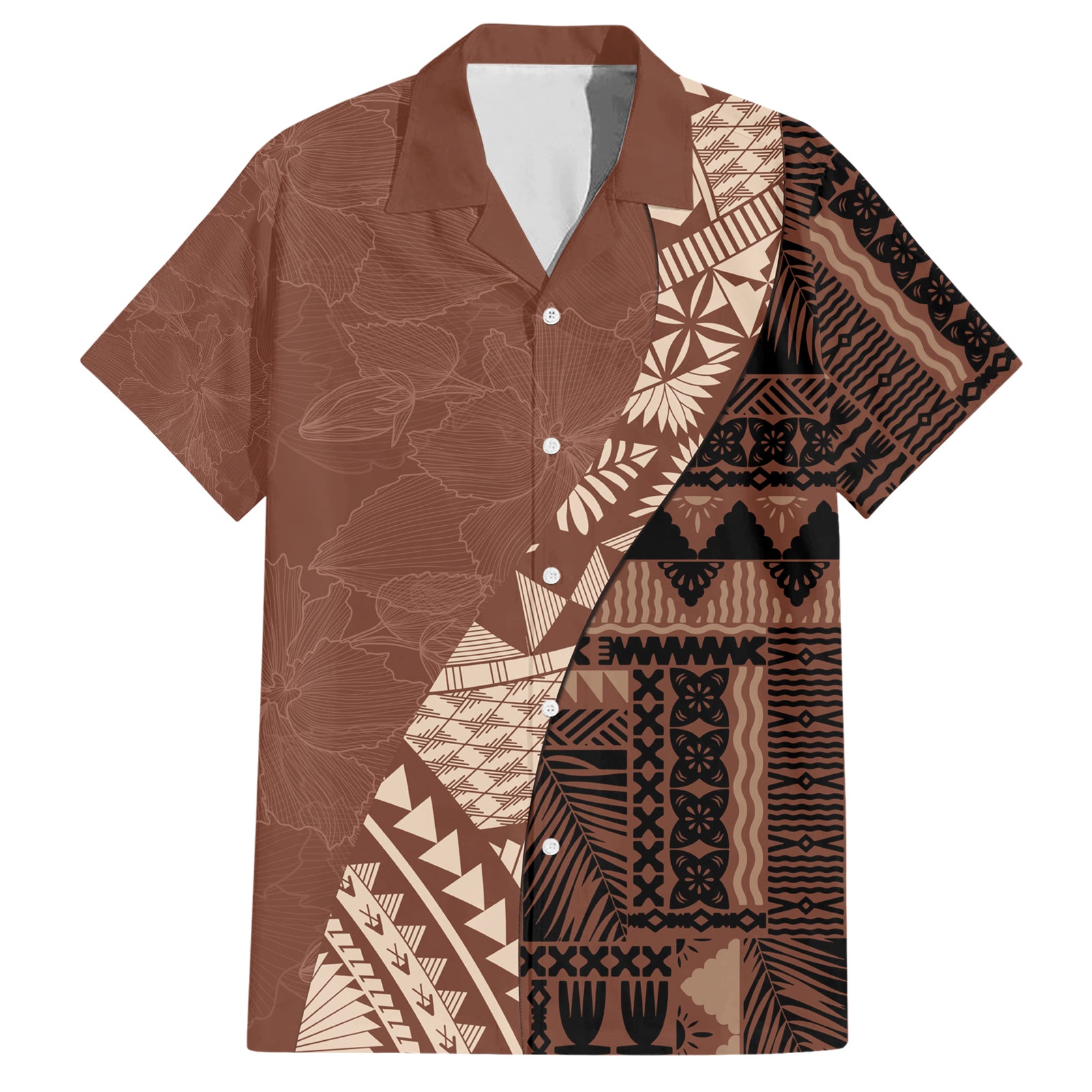 Bula Fiji Hawaiian Shirt Tribal Masi Tapa - Brown LT7 Brown - Polynesian Pride