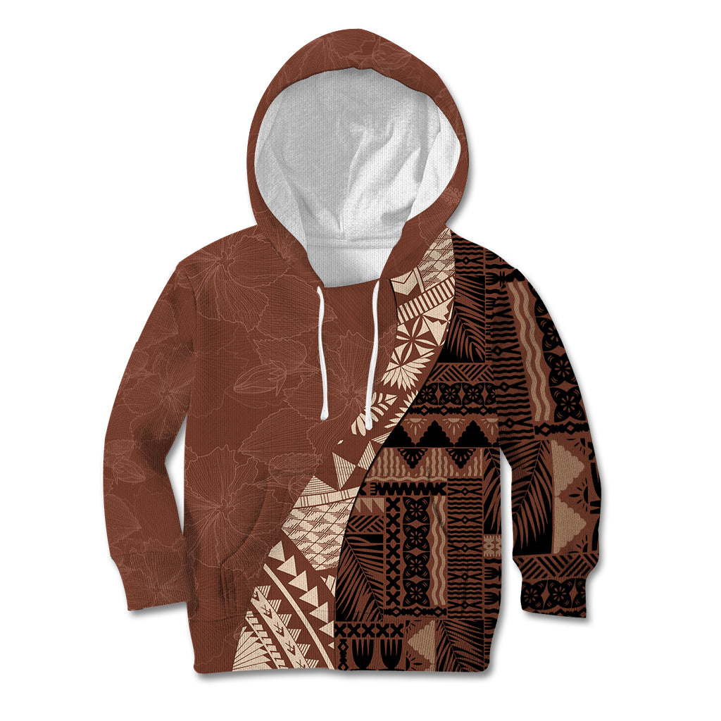 Bula Fiji Kid Hoodie Tribal Masi Tapa - Brown LT7 Brown - Polynesian Pride