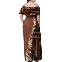 Bula Fiji Off Shoulder Maxi Dress Tribal Masi Tapa - Brown LT7 - Polynesian Pride