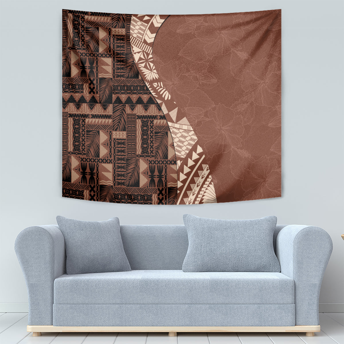 Bula Fiji Tapestry Tribal Masi Tapa - Brown LT7 - Polynesian Pride